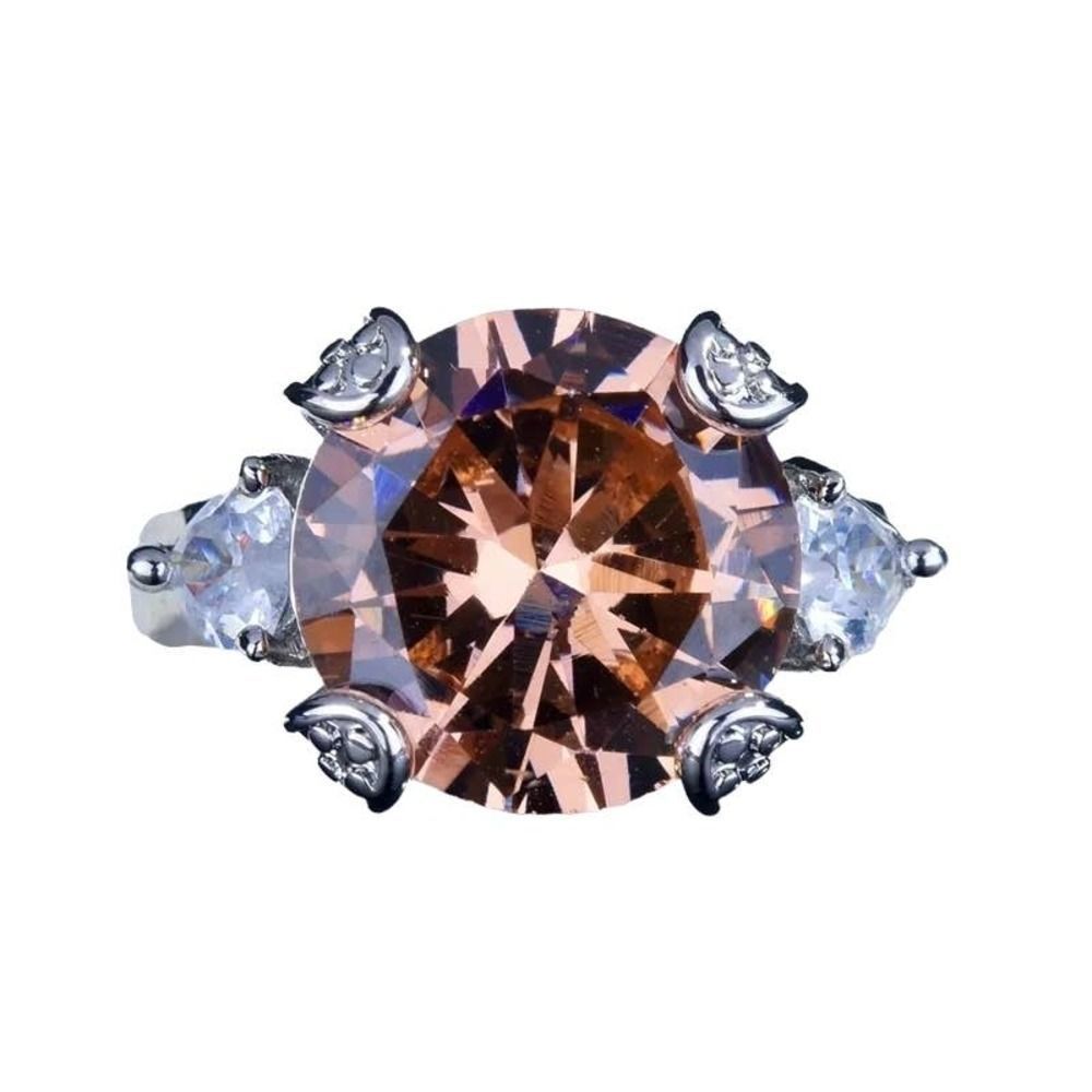 Silver Plated Bronze Round Cognac Cubic Zirconia Size 6 1/2 adjusts